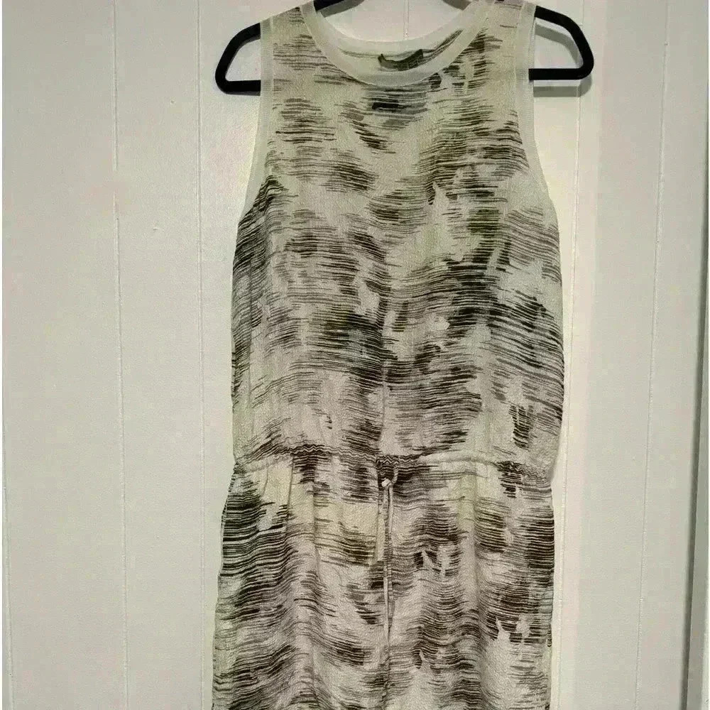 Vince White Silk Marble Jacquard Drawstring Dress Large